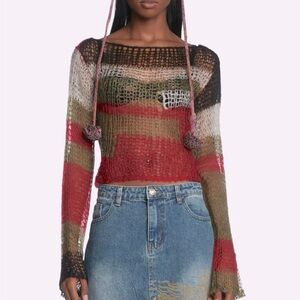 Jaded London Mercer shredded backless open knit sweater
